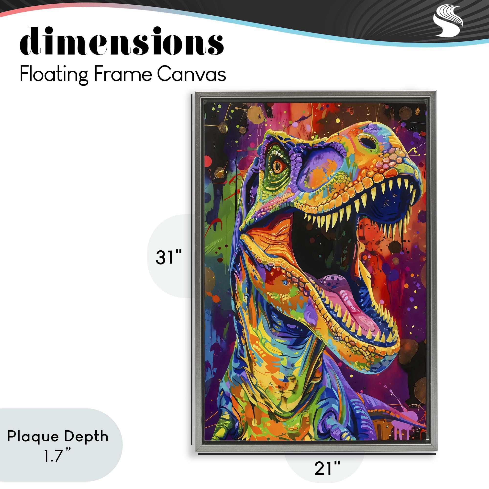 Stupell Industries Paint Splatter Urban T-Rex Gray Framed Floater Canvas Wall Art, design by Creative Studio