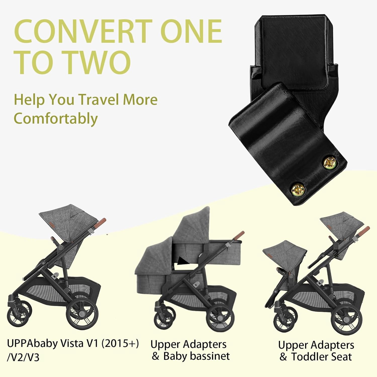 Upper Bassinet Conversion for UPPAbaby Vista V1 (2015+), V2 or V3, Secure Bolt-On Bracket for Elevated Stroller Configuration, Bassinet Not Included, Upper Adapter Only