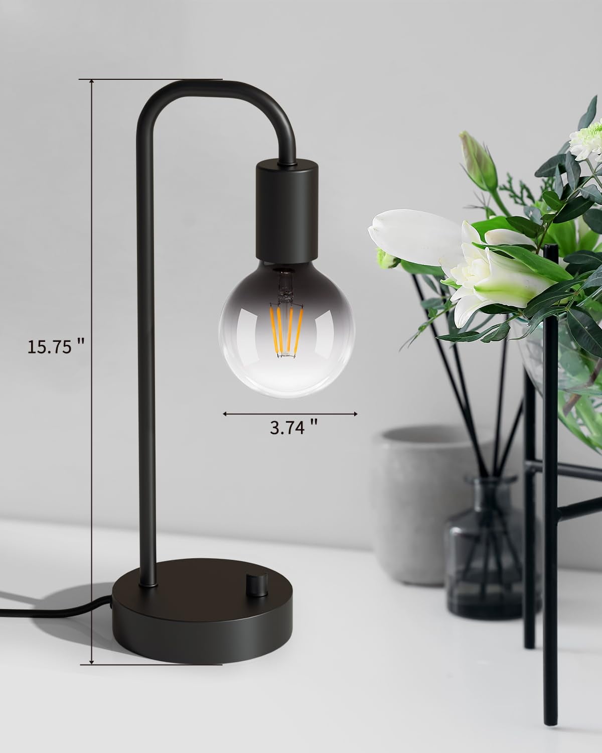 ONEWISH 15.75" Industrial Table Lamp Fully Dimmable Bedside Lamp with 2700K Bulb Nightstand Lamps for  Bedroom Dorm Office