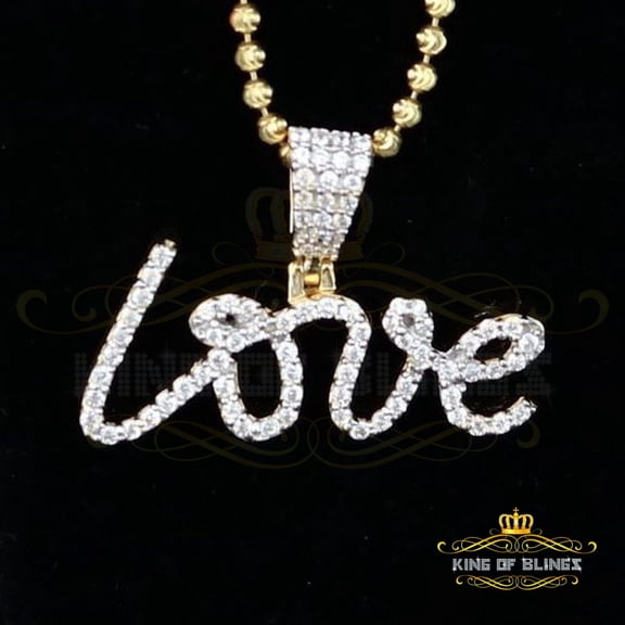 King of Bling's Yellow 925 Sterling Silver1.75ct Cubic Zirconia CURSIVE LOVE Letter Pendant