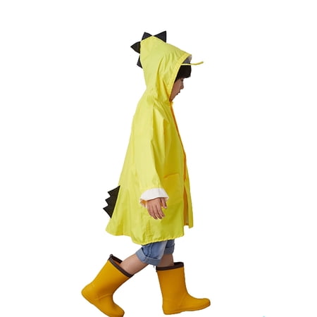 Gelikeya Kids Raincoat for Boys and Girls Waterproof Lightweight and Windproof Poncho with Dinosaur Hood 2-14Y (Yellow 4-5 Years)