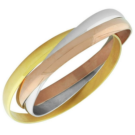 Stainless Steel Gold-Tone Silver-Tone Interlocked Bangle Bracelets
