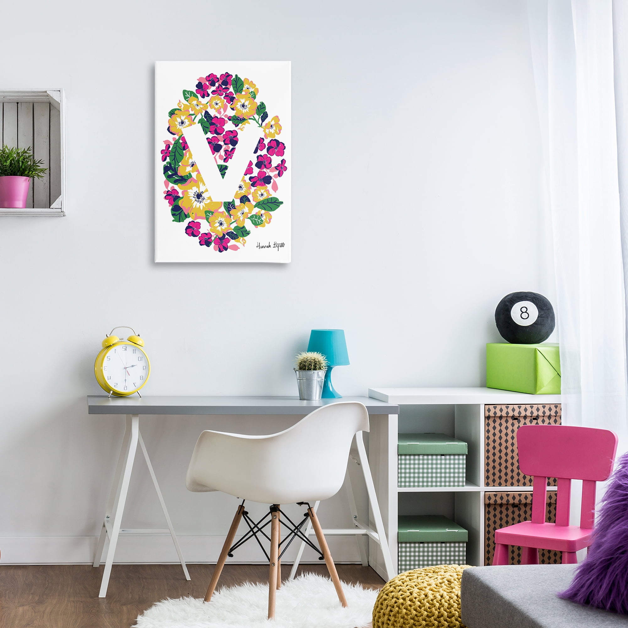 Stupell Industries Floral Bloom Letter V Botanical & Floral Painting Gallery Wrapped Canvas Art Print Wall Art, 20 x 30
