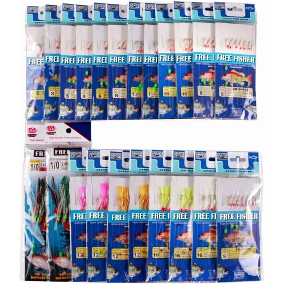 22-Pack Fishing Bait Rigs Set – Sharp Hooks with Soft Shrimp Lures, Fish Skin & Feather Hooks |   Freshwater/Surf Fishing Essential, Hot Deal for Anglers & Fishing Enthusiasts