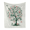 thumbnail image 1 of Christmas Soft Flannel Fleece Blanket, Large Tree with New Year Ornaments Presents and Candles Angels Holiday Theme, Cozy Plush for Indoor and Outdoor Use, 50" x 70", Green Vermilion, by Ambesonne, 1 of 6