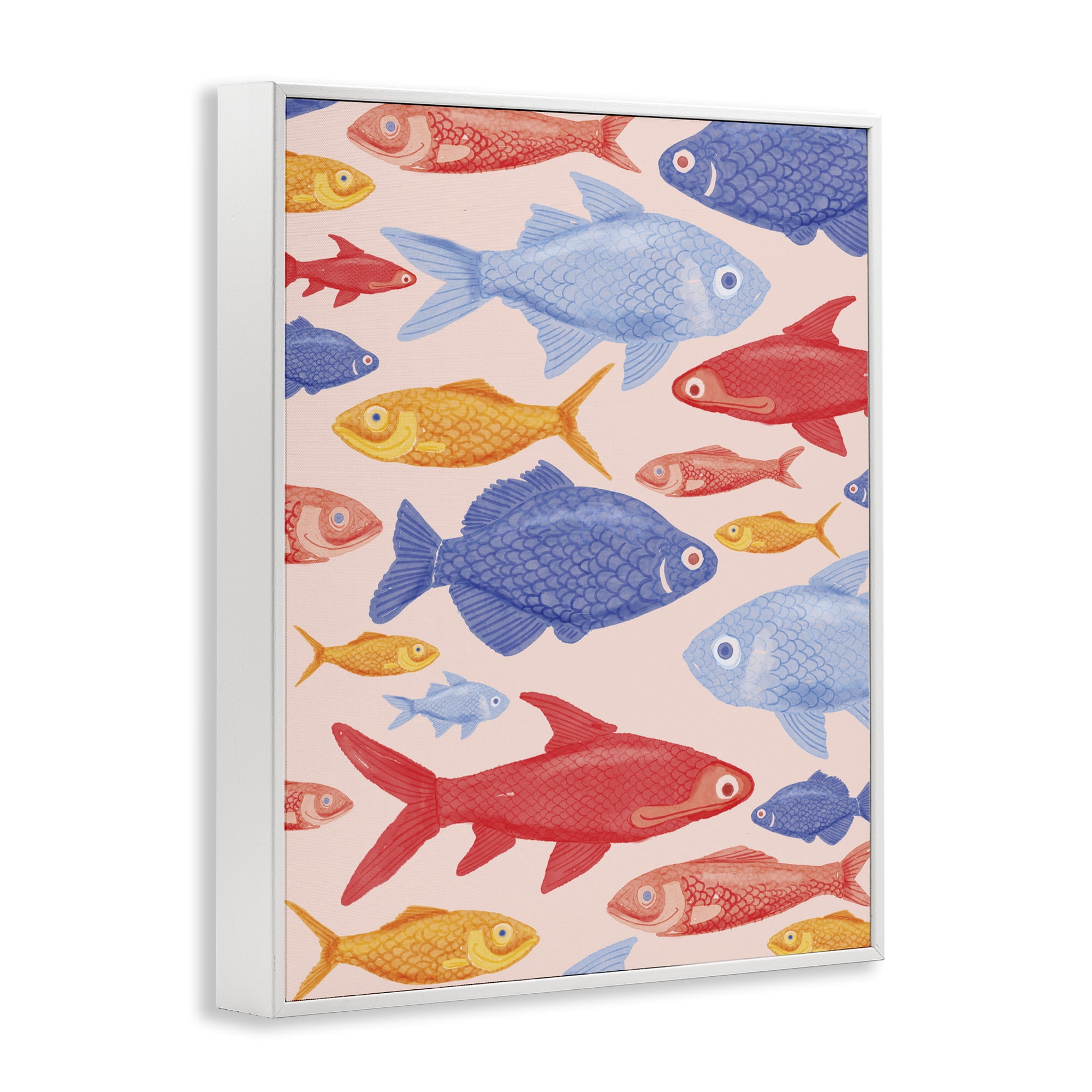 Stupell Industries Red Yellow and Blue Fish White Framed Giclee Art, design by The Paper Curator