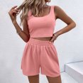 thumbnail image 2 of EINCcm Ribbed Workout Sets for Women 2 Piece Crop Tank Tops Elastic Waist Casual Summer Athletic Shorts Lounge, 2 of 8