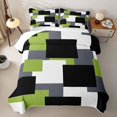 thumbnail image 2 of Castle Fairy Minimalist Offset Rectangle Block Twin Quilt Set 2 Pieces,Watercolor Mosaic Twin Coverlet Set,Olive Gray Black,1 Bedspread and 1 Pillowcase, 2 of 7