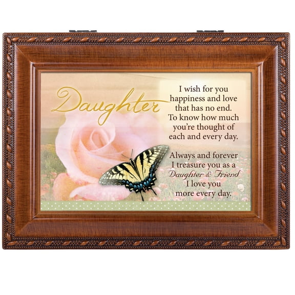 Cottage Garden Daughter I Wish Woodgrain Music Box/Jewelry Box Plays Wonderful World