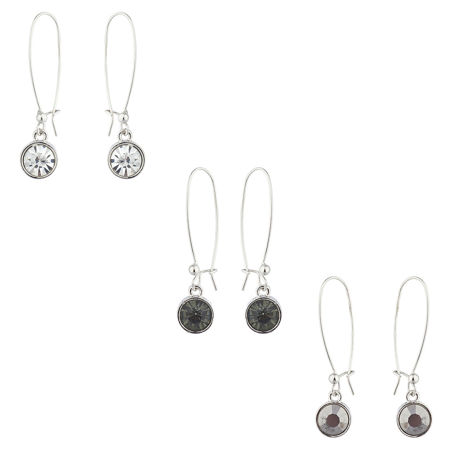 Multi Stone Dangle - Lux Accessories Silver Tone Circle Stone Wire Dangle Multi Earring Set (3pc)