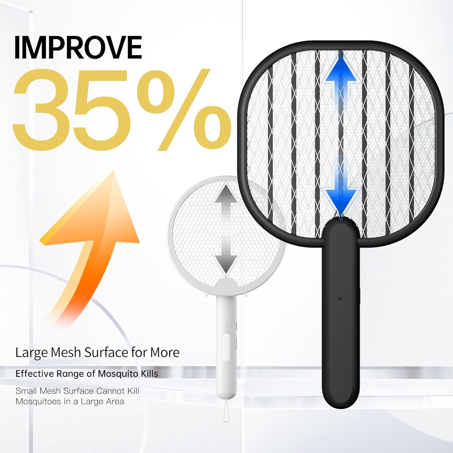 Electric Fly Swatter Bug Zapper: 3500V Mosquito Killer Racket with USB Rechargeable Insect Trap Pest Control Handheld Lightweight 5-Layer Safety Mesh for Indoor Home Office Backyard Patio Camping