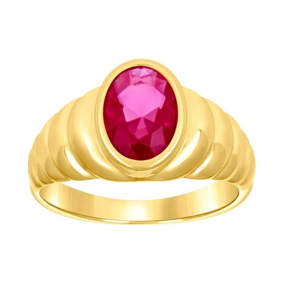 10k Yellow Gold Small Red Oval Cubic Zirconia Oval Head Fashion Ring 8x8mm Wide Ring for Women