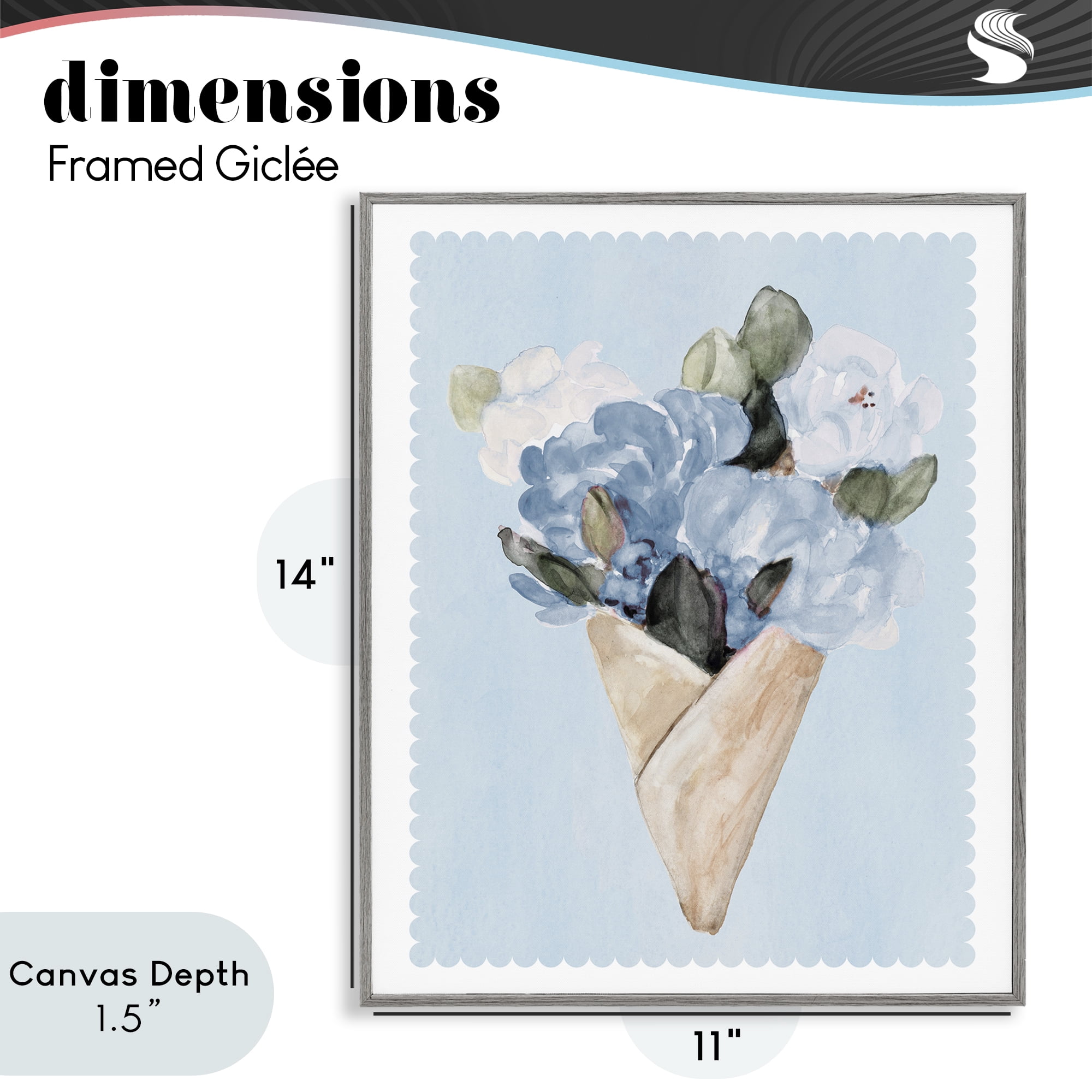 Stupell Industries Blue Gift Bouquet Gray Framed Giclee Art, design by Lanie Loreth