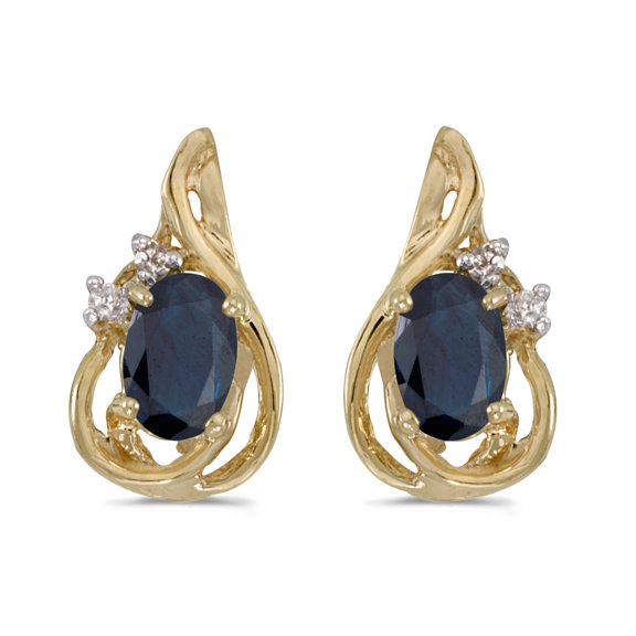 10k Yellow Gold Oval Sapphire And Diamond Teardrop Earrings