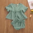 thumbnail image 2 of Musuos Baby Girl Summer Clothes Set 6M 12M 18M 24M Solid Color Ruffle Short Sleeve Top Stretch PP Shorts Set, 2 of 7