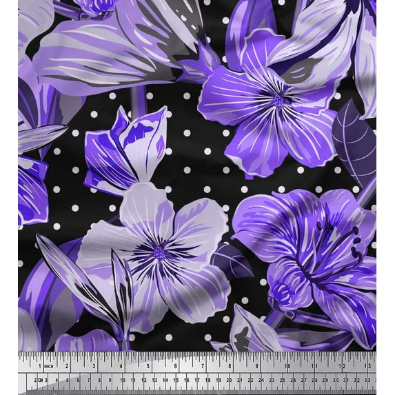 Soimoi Satin Silk Fabric Dot & Lily Flower Decor Fabric Printed Yard 42 Inch Wide