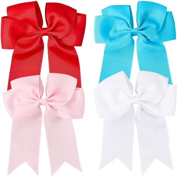 4 Colors Large Grosgrain Ribbon Hair Bows Hair Clips Red Blue Satin Swallow Soft Long Tail Bows Barrettes Big Silky Cute Hair Hairpins Accessories for Women Women Toddlers Gift
