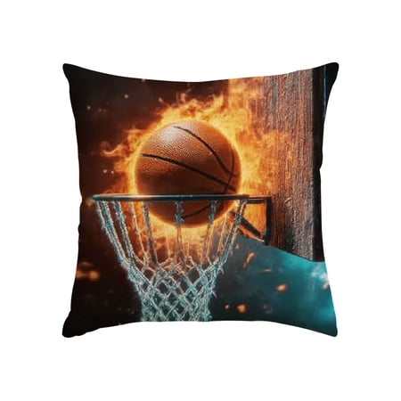 RKSupls Throw Pillow Covers Vibrant Basketball Goal Throw Pillow Case Decoration Linen Cushion Covers for Couch Sofa Bedroom Living Room Holiday Home Decor 20x20in