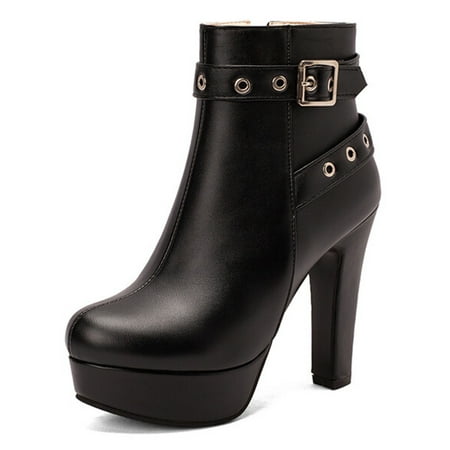 

Ritualay Womens Fashion Platform Boots Sexy Side Zip Dress Bootie Shoes Work Wedding Block Heel Black 6.5