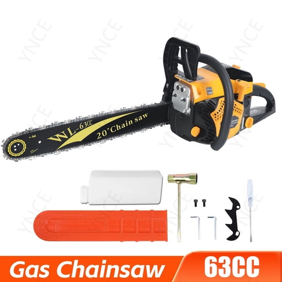 YNCE 63CC 20 Inch 2-Cycle Gas Powered Chainsaw, 8500r/min 3.75 HP Chainsaw Gas Powered, Low Kickback, Anti-Vibration, Protective Design for Tree Wood Cutting(Red)