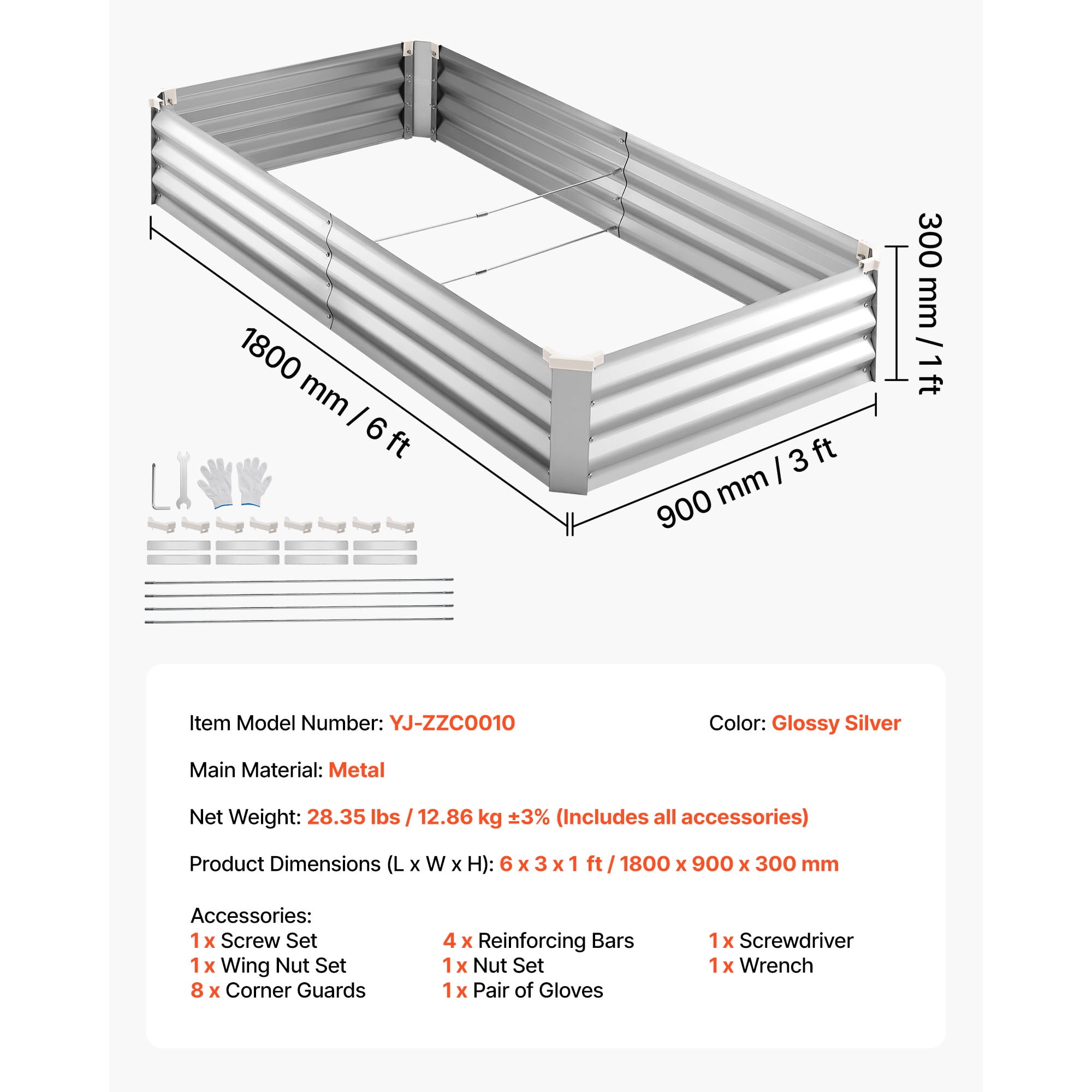 KFFKFF 2 Pack Galvanized Raised Garden Beds, 6 x 3 x 1 ft, Rectangular Metal Planter Boxes Kit for Outdoor Use, Bottomless Elevated Planting Box with Gloves, Alu-Zinc Material, Silver