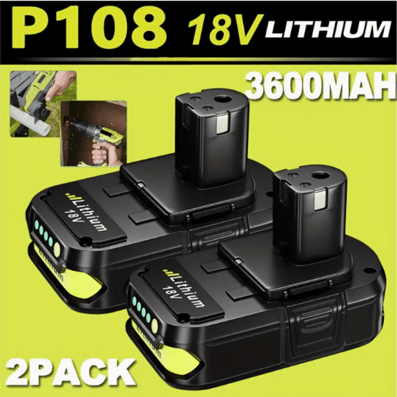 2Pack 3.6Ah Battery Replacement for Ryobi 18V Cordless Tools P102 P108