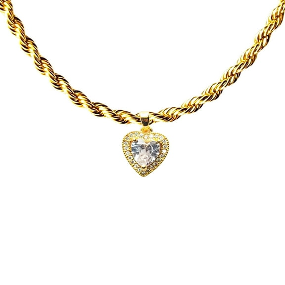 14k Bonded Gold Rope Chain with Heart Diamond Pendant, Best Unisex Christmas Gift for Women, Men, Mother, Father, Girlfriend, Boyfriend, Her, Him, 14k Necklace with Charm, Best jewelry Gifts