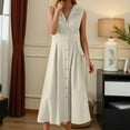thumbnail image 2 of Vestido informal para mujer: largo con botones, cuello elegante, cómodo para el verano, lavable a máquina, 2 of 5
