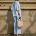 thumbnail image 5 of UDAUDU Womens Casual Linen 2 Piece Set Casual Collar Top And Wide Leg Pants Summer Outfit Sky Blue M, 5 of 5