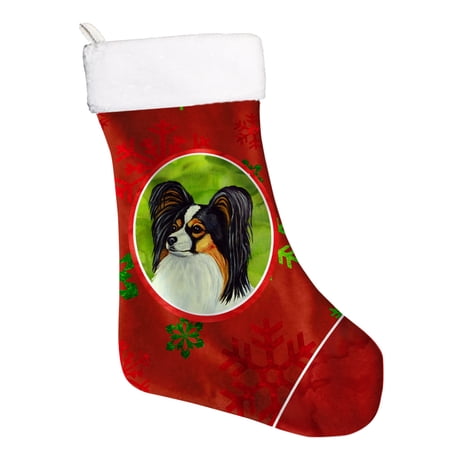 Caroline's Treasures Papillon Snowflakes Multi-color Christmas Stocking, with Soft Suede Fabric 18"