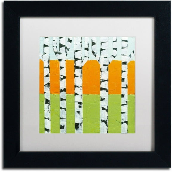 Trademark Fine Art "Seasonal Birches - Spring" Canvas Art by Michelle Calkins, White Matte, Black Frame