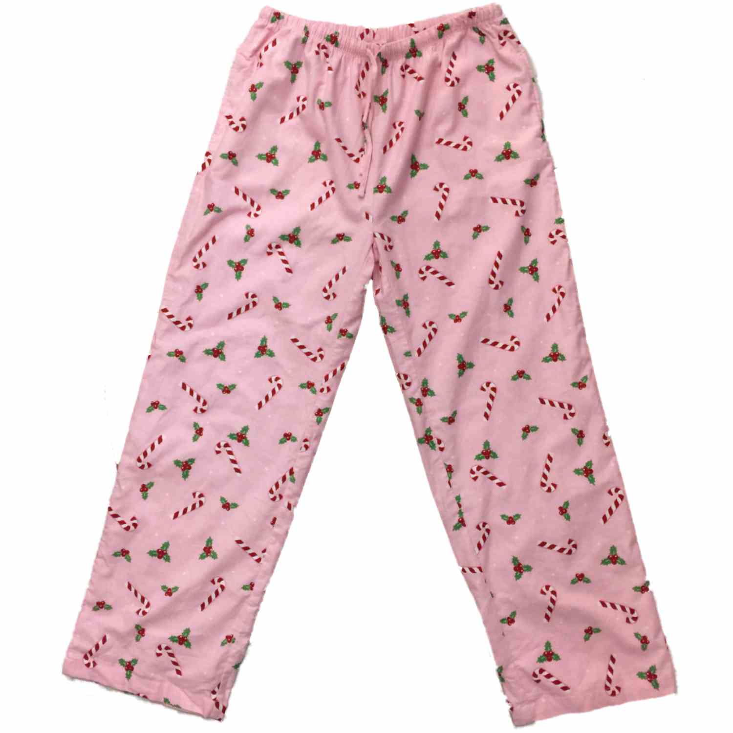 North Crest - Womens Pink Candy Cane & Holly Flanel Sleep Pants Christmas Pajama Bottoms M 