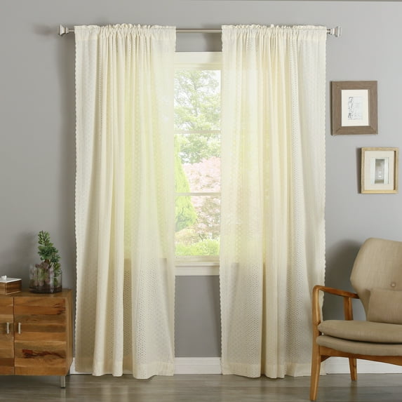 Quality Home Cotton Geometric Embroidered Curtains - Ivory - 52" x 96" (Set of 2 Panels)