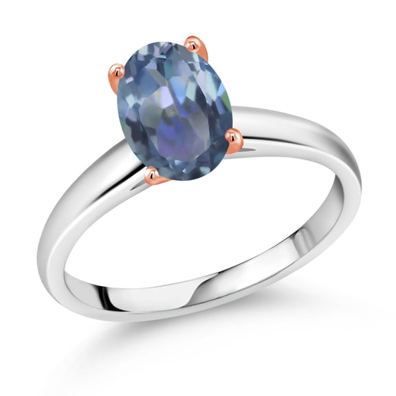 Gem Stone King 2.00 Ct Cassiopeia Mystic Topaz 10K White and Rose Gold Ring (Size 7)