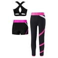 thumbnail image 2 of SiiRoh Kids Girls Yoga Dance Outfit Crop Top with Shorts Leggings 3-Piece Set for Gymnastics Skating Hot Pink 10, 2 of 6
