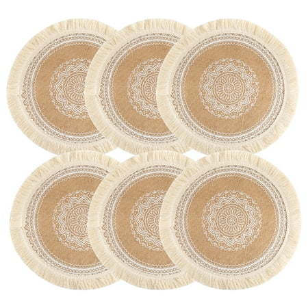 

Geruite Boho Round Placemats Set of 6 | Kitchen Plate Mats Runners for Dining Table | Mandala Bohemian Burlap Circle Placemats 15 Inch