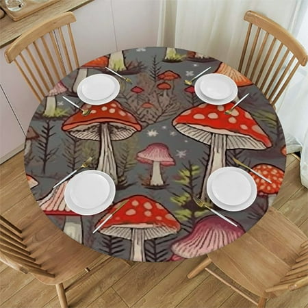 

Tllo0ord Round Tablecloth Waterproof Spillproof and Wrinkle Resistant Washable Elastic Edged Polyester Fitted Table Cover Jungle Fall Mushrooms Fits up Tables 46-50