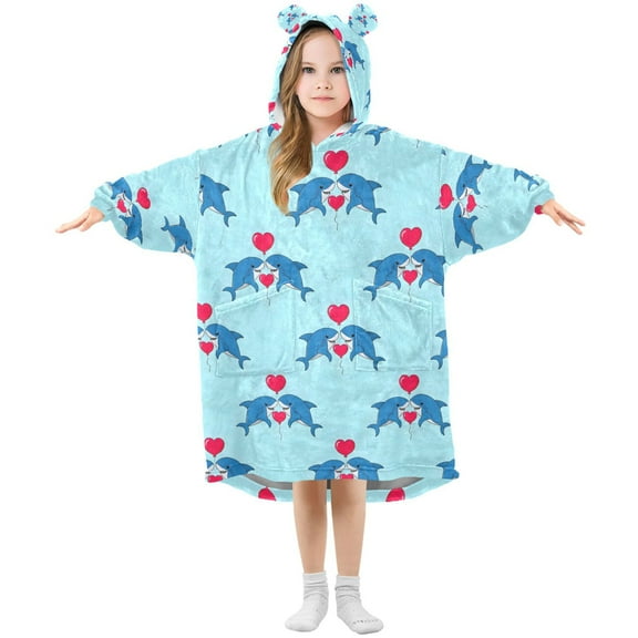 joogoo Wearable Blanket Hoodie for Shark and Hearts Oversized Sherpa Hooded 3-14 YR M