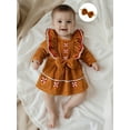 thumbnail image 6 of BemeyourBBs Newborn Baby Girl Christmas Outfit Velvet Gingerbread Romper Dress Long Sleeve Bodysuit Jumpsuit Headband Fall Winter Clothes, 6 of 9