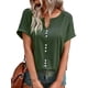 thumbnail image 1 of Camisa verde de verano transpirable con detalle de botones en el frente, talla L, camiseta de manga corta con cuello en V, 1 of 7