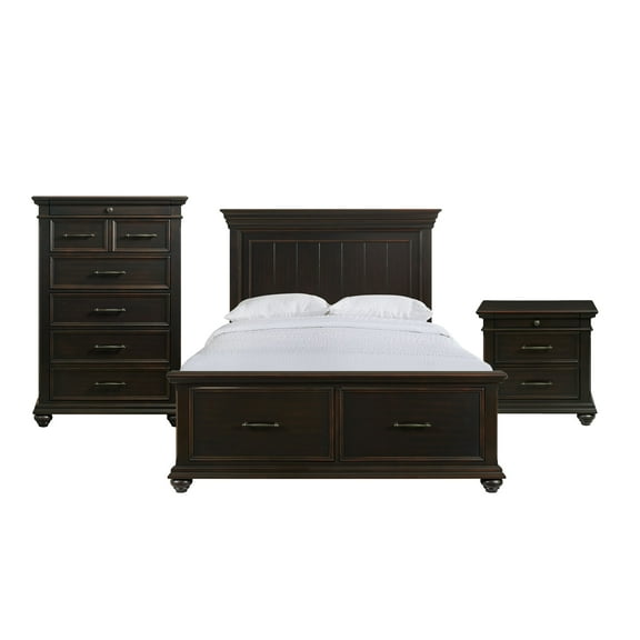 Picket House Furnishings Brooks Queen Platform Storage 3PC Bedroom Set in Black