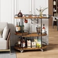 thumbnail image 1 of Modern 3-Tier Bar Cart with 360° Rotating Turntable – Mobile Metal Serving Cart with Wine Rack & Glass Holder – For Kitchen, Dining, Living Room–Bar Furniture on Wheels – Color: Black Paint + Vintage, 1 of 7