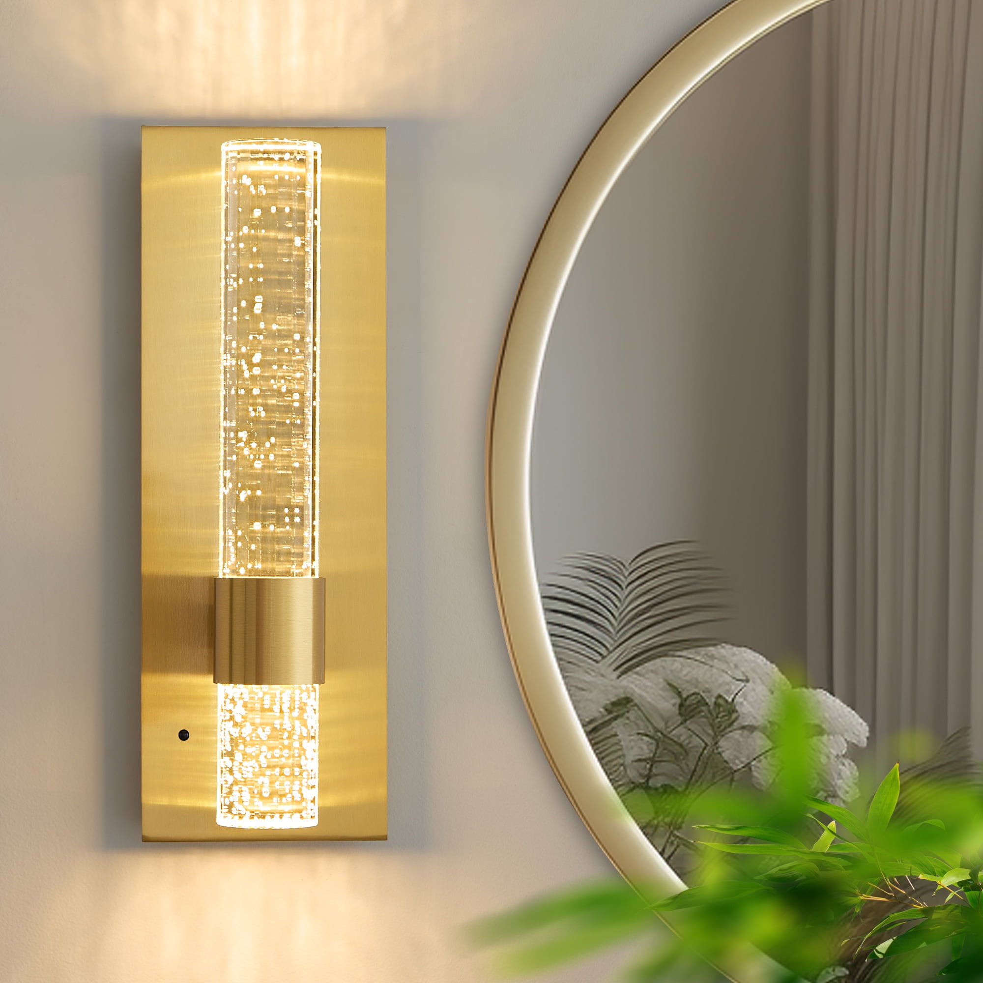 Deyidn 13.7" Wall Sconces Rechargeable Modern LED Wall Lamps Dimmable Battery Operated Wireless Wall Light Fixtures with Acrylic Crystal and Remote Control