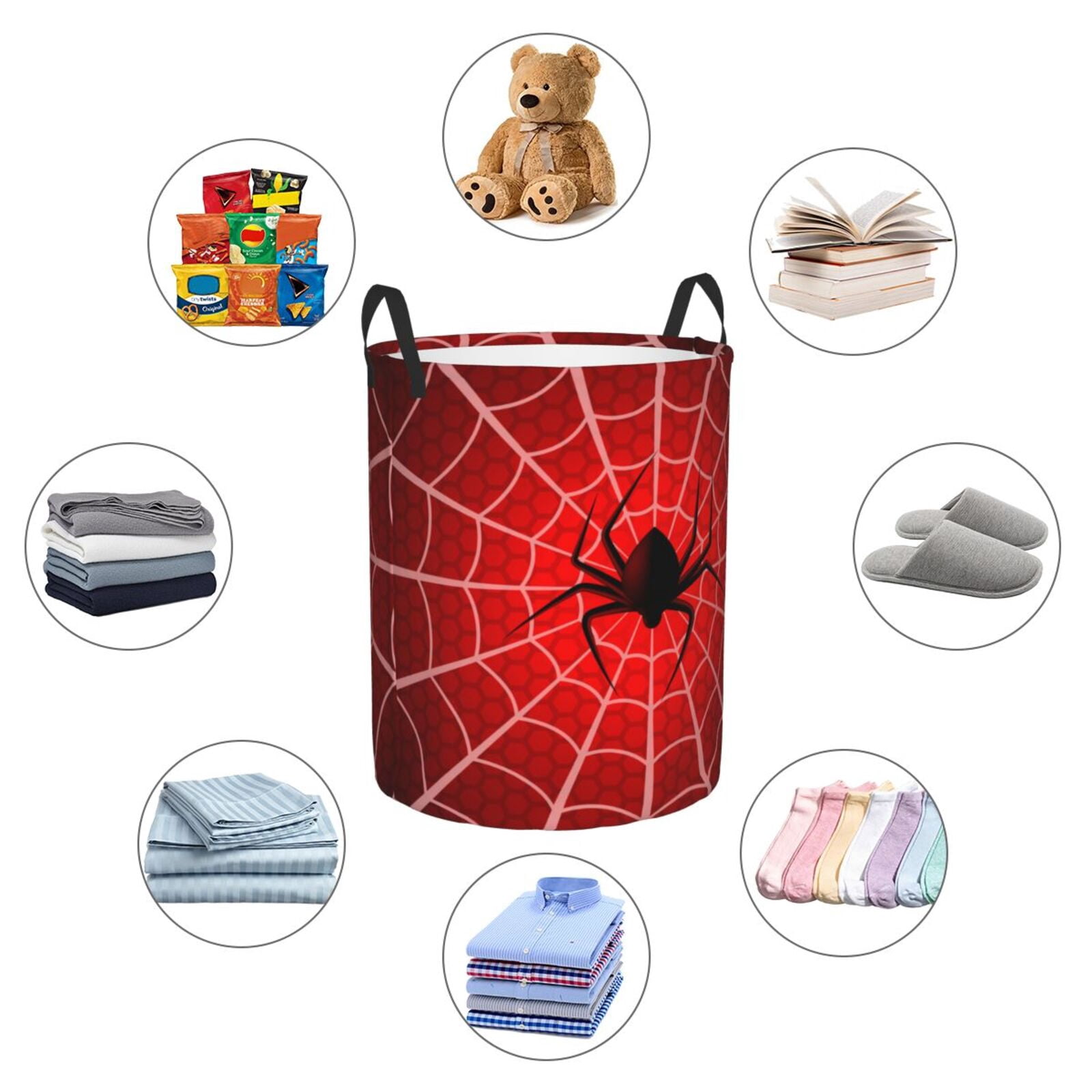Naloa Spider Web1 Large Laundry Basket Waterproof Round Collapsible Storage bin with Handles for Hamper Kids Room,Toy StorageSmall