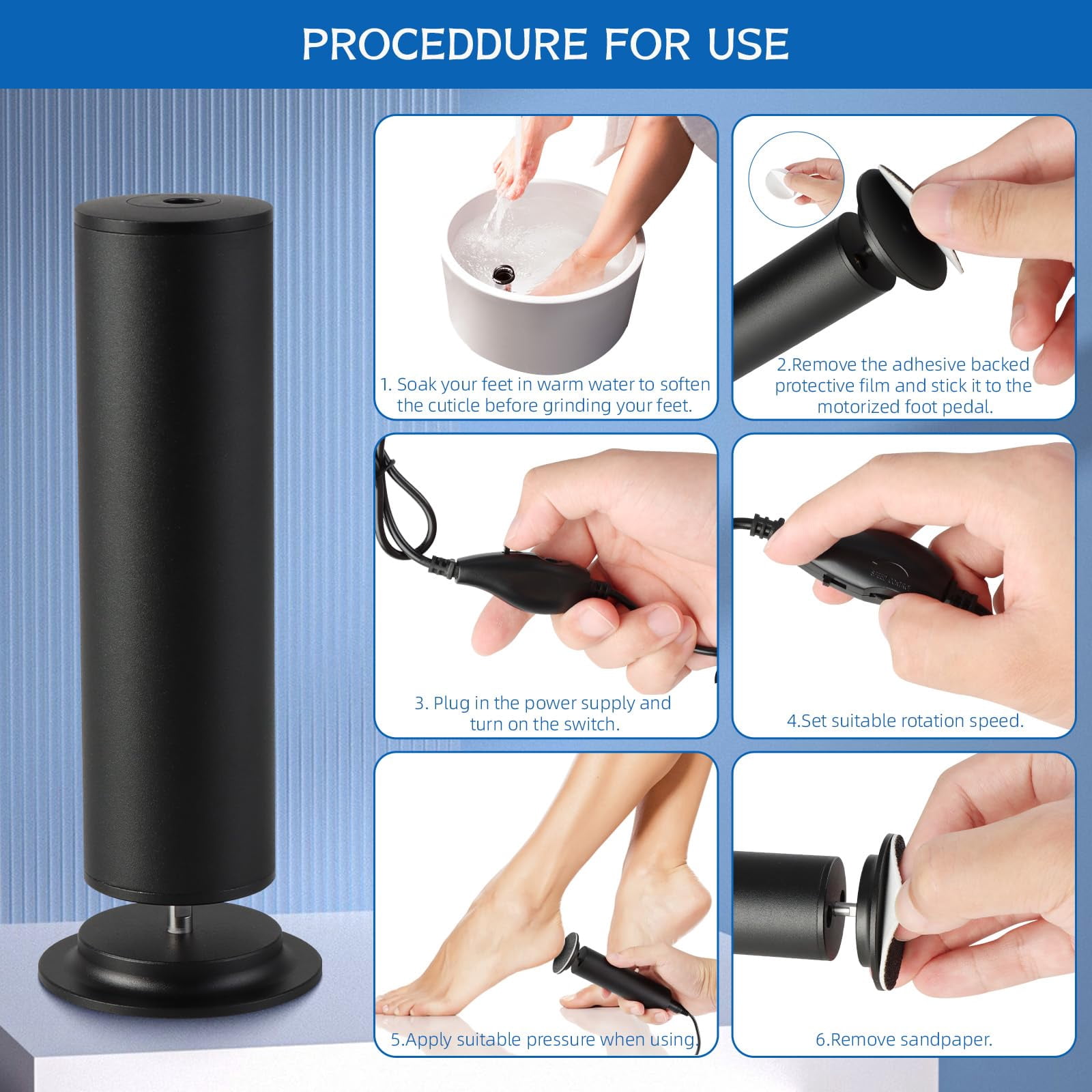 Electric Foot Filer-Electric Foot Callus Remover, Callus Remover for Feet,  Electric Foot Callus Remover, 60pcs Snding Discs Dead Cracked Skin Calluses for Men/Women (Silver)