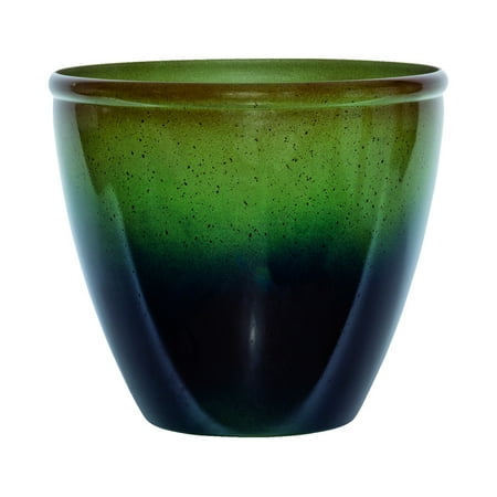 Suncast Seneca 16" Ombre Decorative Resin Plant Flower Planter Pot, Green/Blue