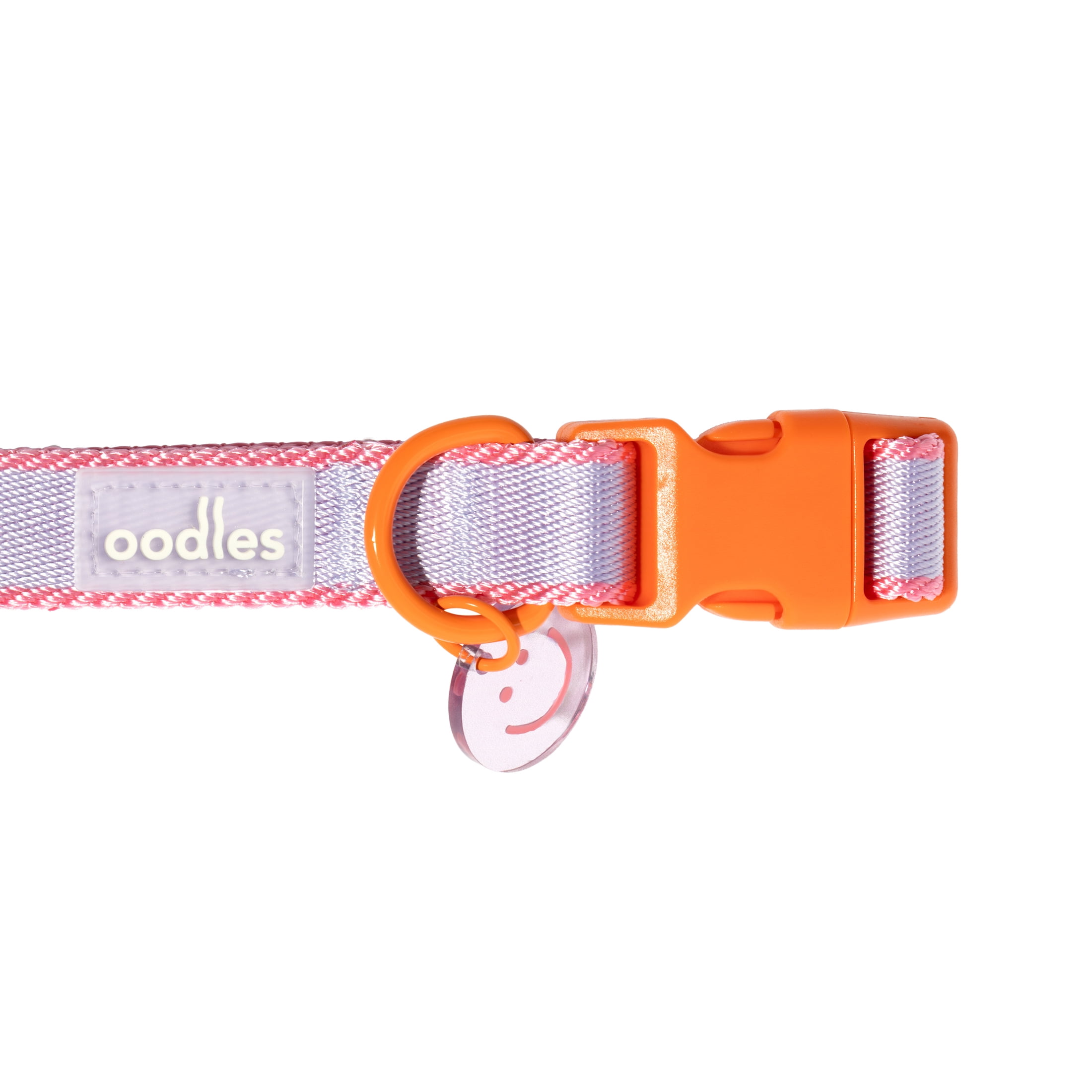Oodles Smiley Charm Striped Polyester Fashion Dog Collar, Purple, XL