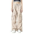 thumbnail image 1 of Amzcrzy Pantalones Cargo Holgados para Mujer, Cintura con Cordón, Pierna Ancha, Cómodos, Cintura Elástica, SobRojoimensionados, Informales, Estilo Calle Hip Hop, con Bolsillos, Tallas M-2XL Marrón, 1 of 6