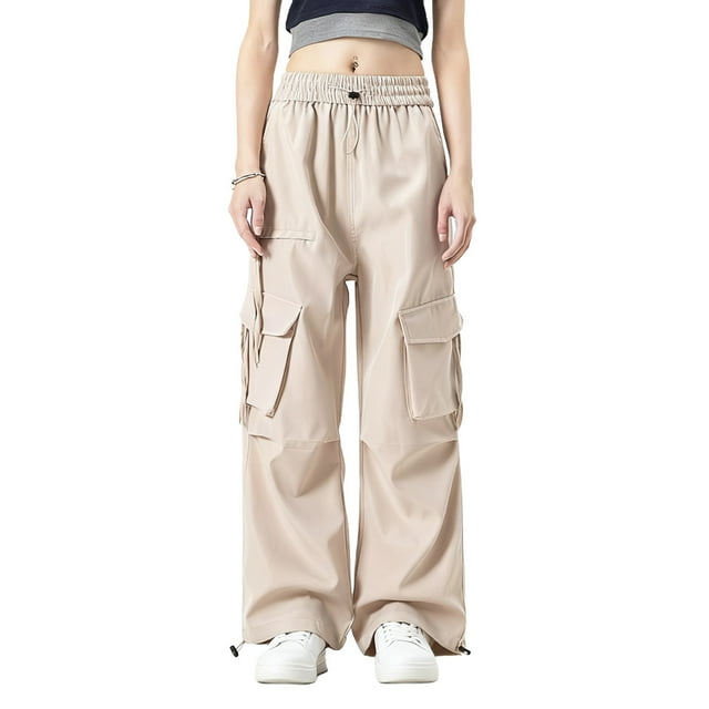 Pants for Women, Breathable Solid Color Multiple Pocket Pull Rope Work Full Length, Women's Pants