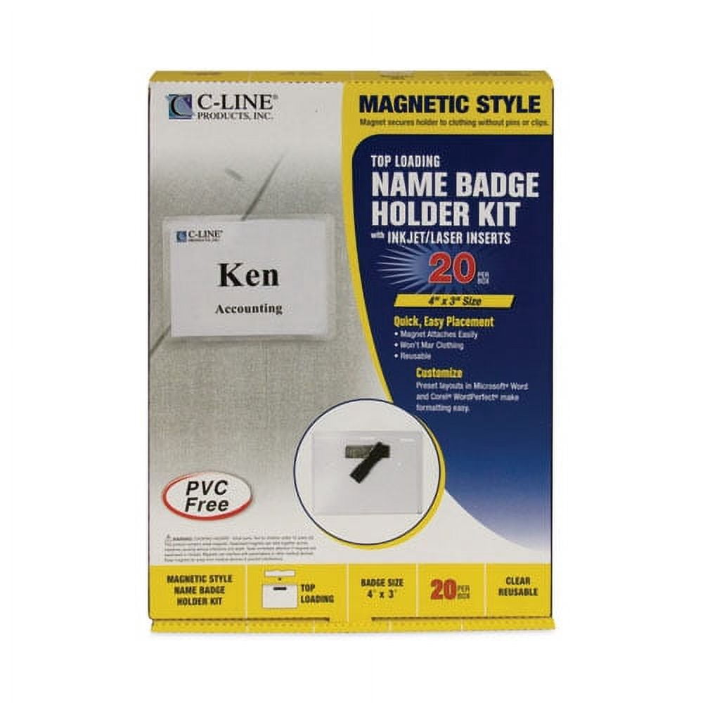 "Magnetic Name Badge Holder Kit, Horizontal, 4w X 3h, Clear, 20/box | Bundle of 2 Boxes"